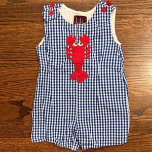 Charming Blue Checkered Kids Romper with Red Lobster
